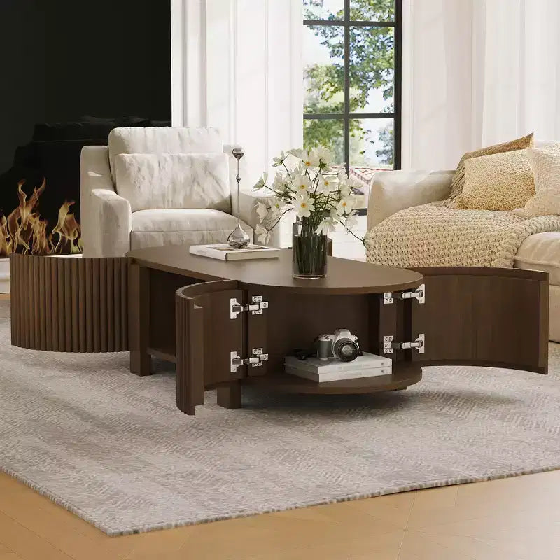 Table d'appoint ou de chevet pivotante Whisen 360 en loupe avec 2 tiroirs cachés, Table d'appoint pivotante moderne