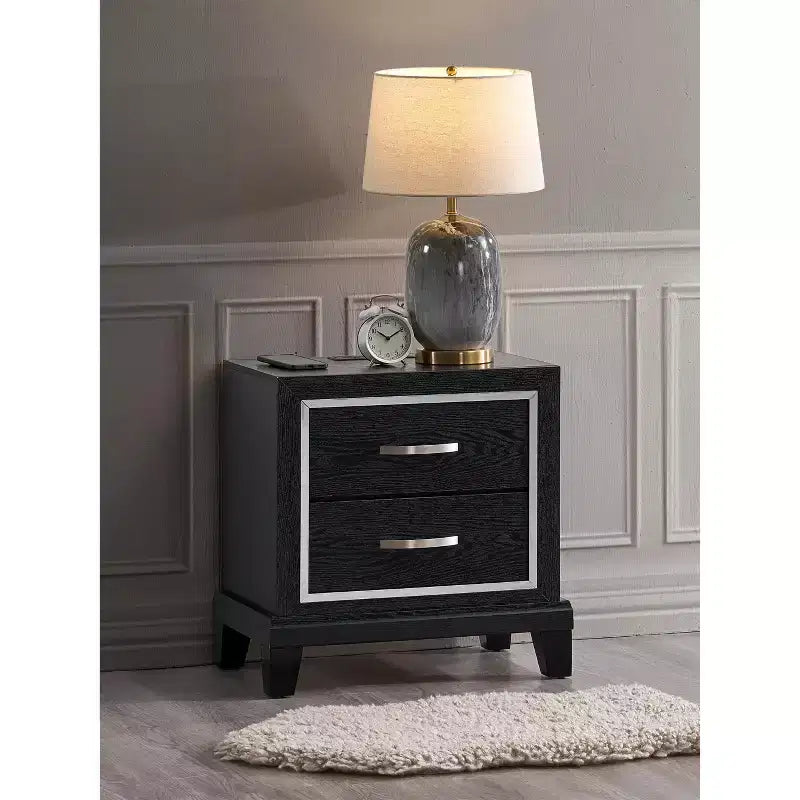 Passion Furniture Livingston Chevet noir à 2 tiroirs de 23 po de largeur