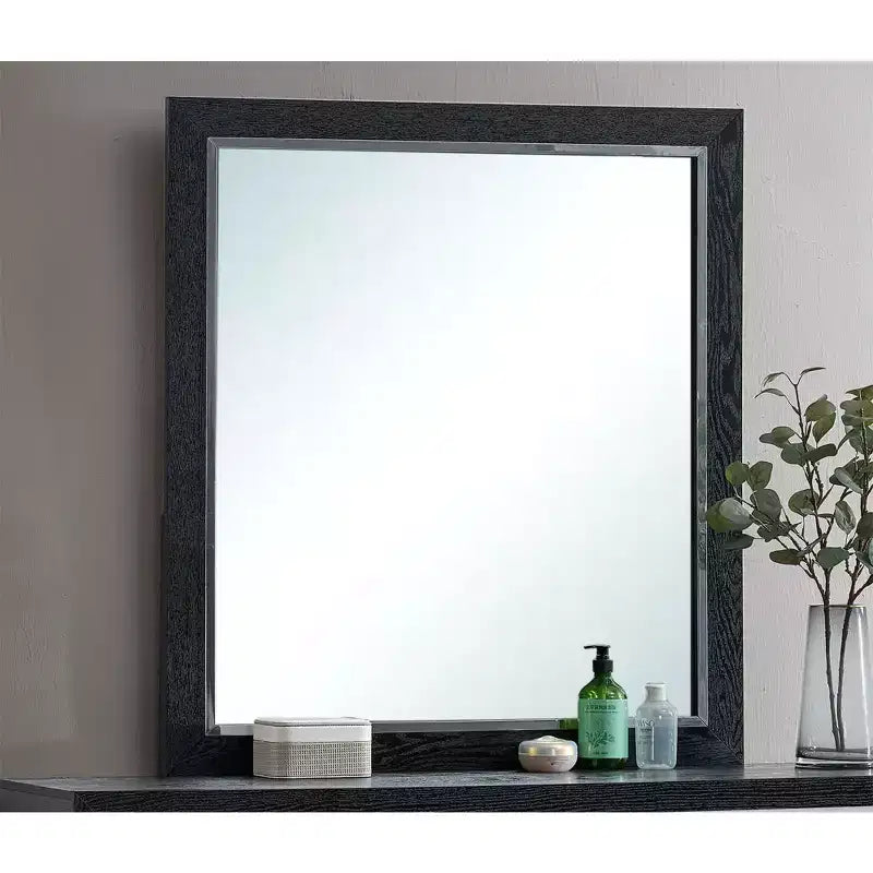 Passion Furniture Livingston Miroir de commode rectangulaire en bois noir, 36 po L x 40 po H