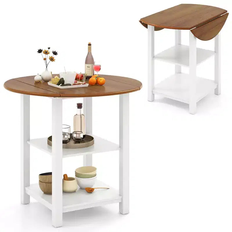 Costway Folding Round Dining Table Drop Leaf Table w/ 2 Shelves for Small Spaces