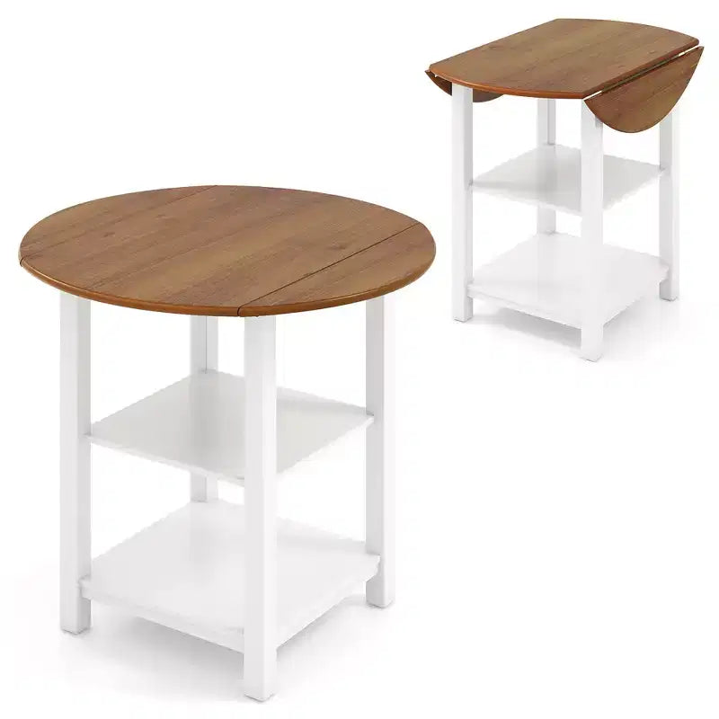 Costway Table de salle à manger ronde pliante à abattants avec 2 étagères pour petits espaces