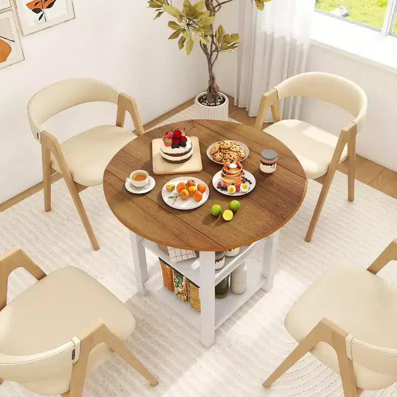Costway Table de salle à manger ronde pliante à abattants avec 2 étagères pour petits espaces