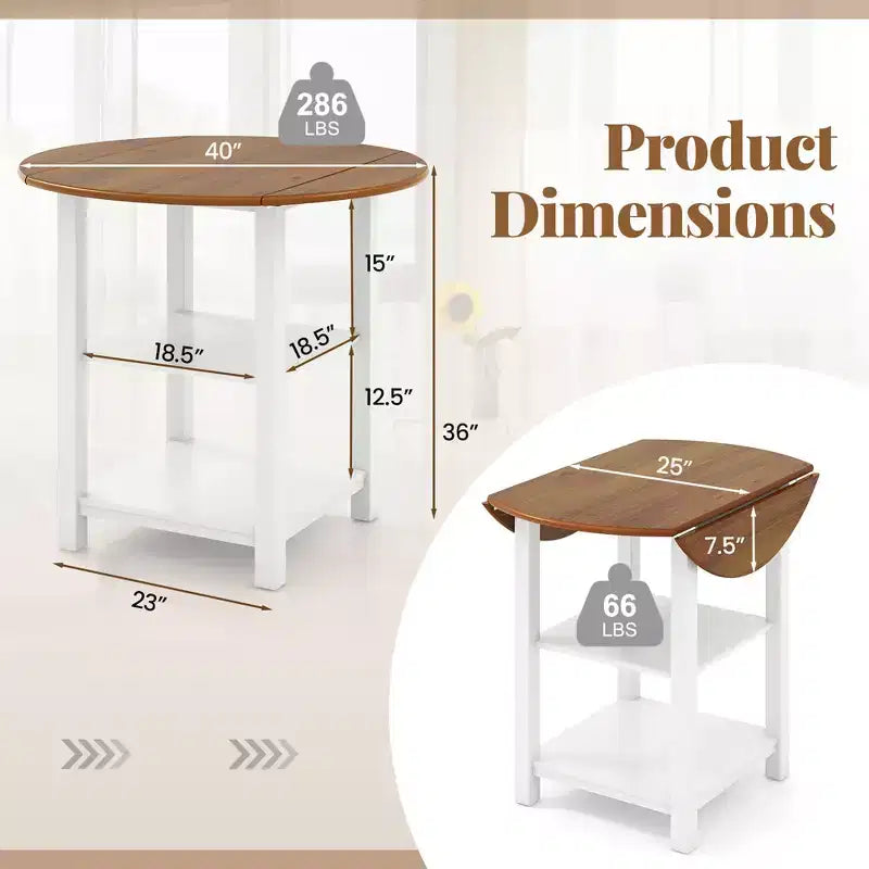Costway Table de salle à manger ronde pliante à abattants avec 2 étagères pour petits espaces