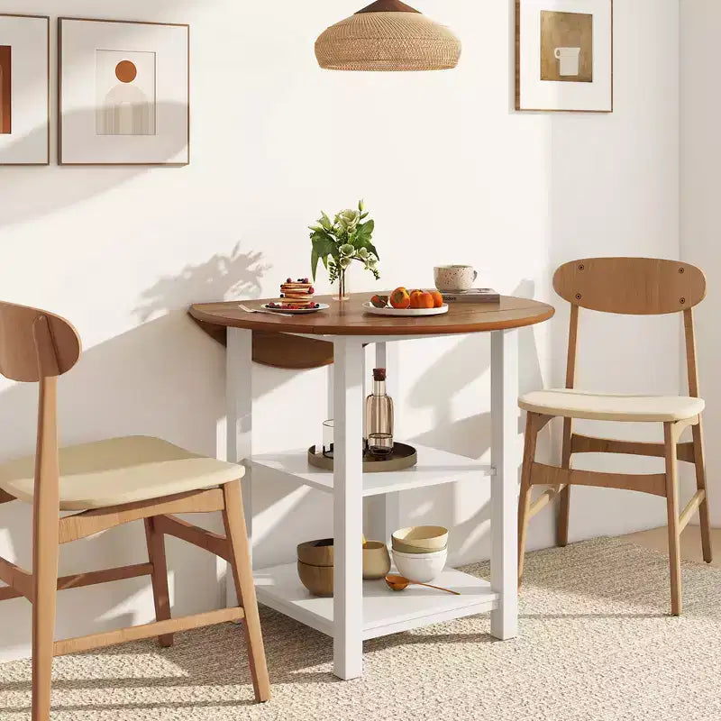 Costway Table de salle à manger ronde pliante à abattants avec 2 étagères pour petits espaces