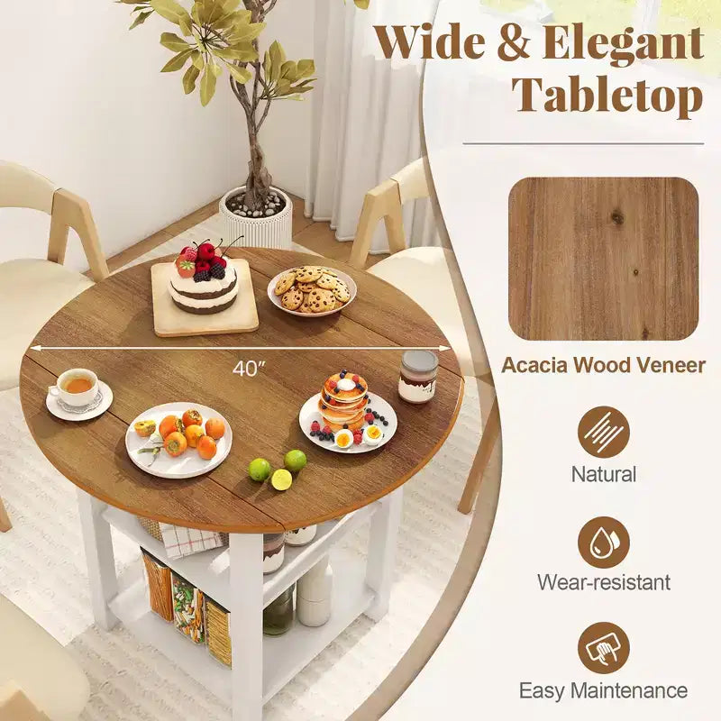 Costway Table de salle à manger ronde pliante à abattants avec 2 étagères pour petits espaces