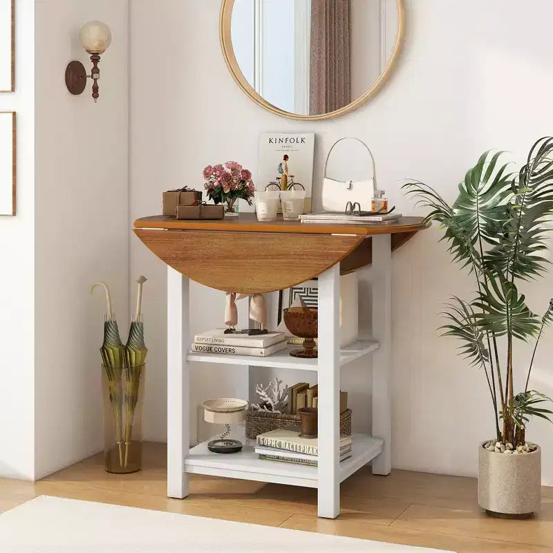 Costway Table de salle à manger ronde pliante à abattants avec 2 étagères pour petits espaces