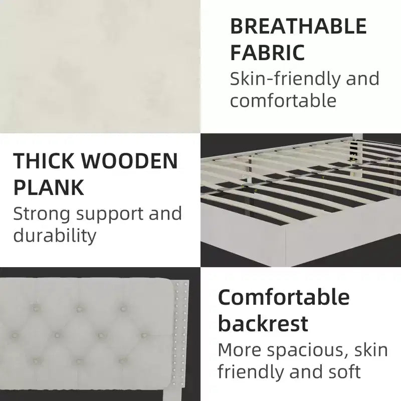 Lit GDFStudio Ruskin moderne en bois et velours avec tête de lit capitonnée