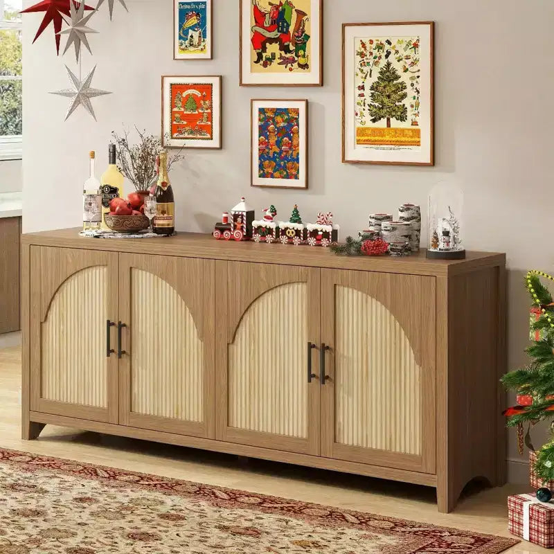 Meuble TV Bestier 70 pour téléviseurs jusqu'à 75 pouces, meuble TV d'appoint de style Mid-Century avec rangement pour salon et chambre