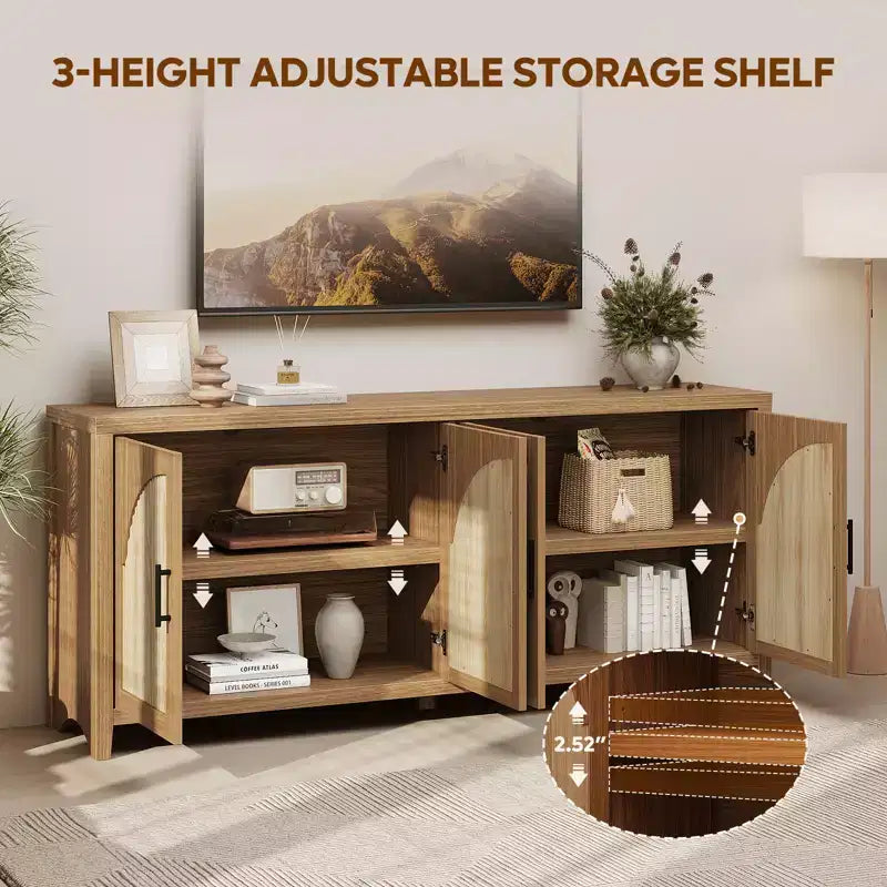 Meuble TV Bestier 70 pour téléviseurs jusqu'à 75 pouces, meuble TV d'appoint de style Mid-Century avec rangement pour salon et chambre