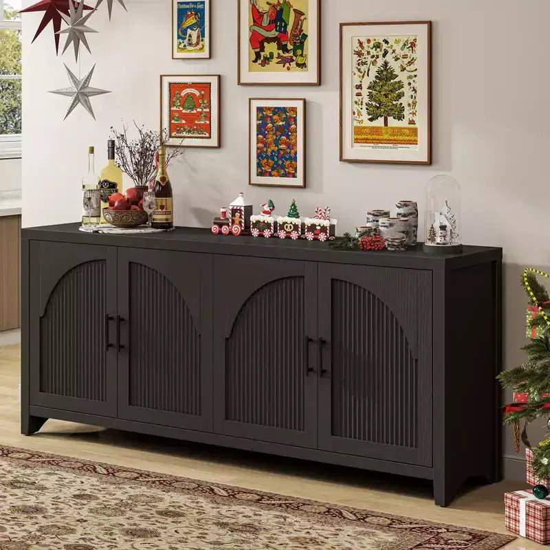 Meuble TV Bestier 70 pour téléviseurs jusqu'à 75 pouces, meuble TV d'appoint de style Mid-Century avec rangement pour salon et chambre