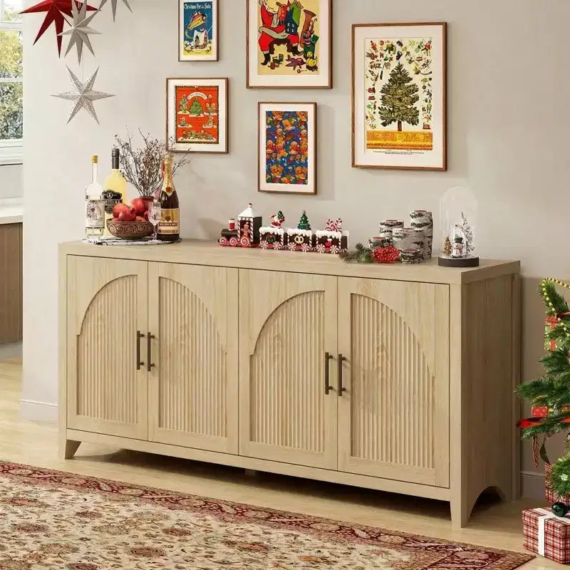 Meuble TV Bestier 70 pour téléviseurs jusqu'à 75 pouces, meuble TV d'appoint de style Mid-Century avec rangement pour salon et chambre
