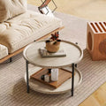 Modern Farmhouse Coffee Table, 30 Inch Round - 2-Tier Storage Shelf - Rustic Wood Top, Sturdy Metal Frame - Easy Assembly, Natural Oak