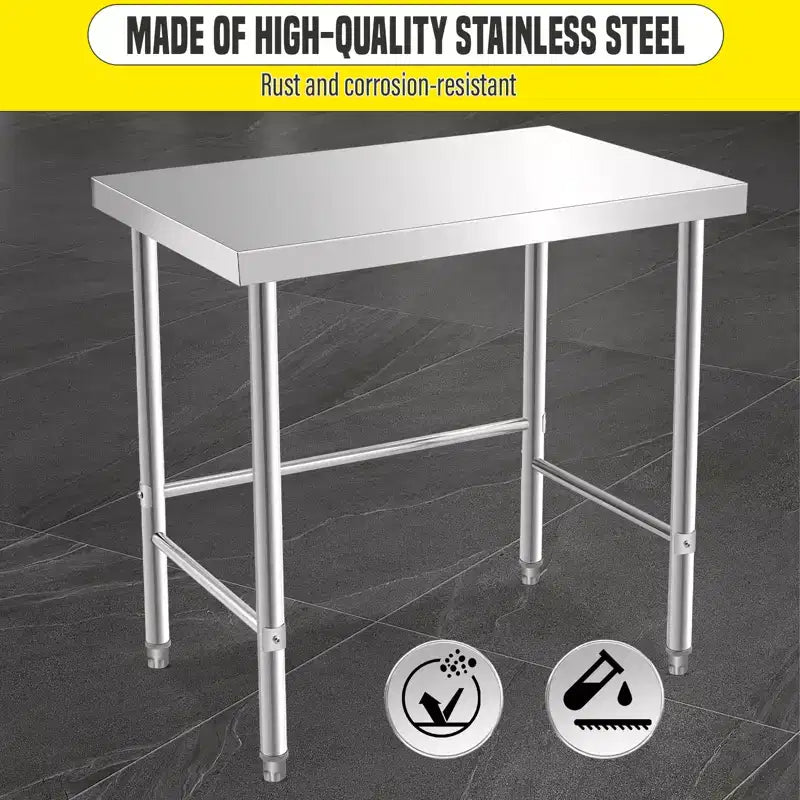 Table de Travail Commerciale en Acier Inoxydable, Table de Préparation Alimentaire Robuste avec Design Ouvert, Capacité de 227 kg, Montage Facile (122 x 61 x 89 cm)