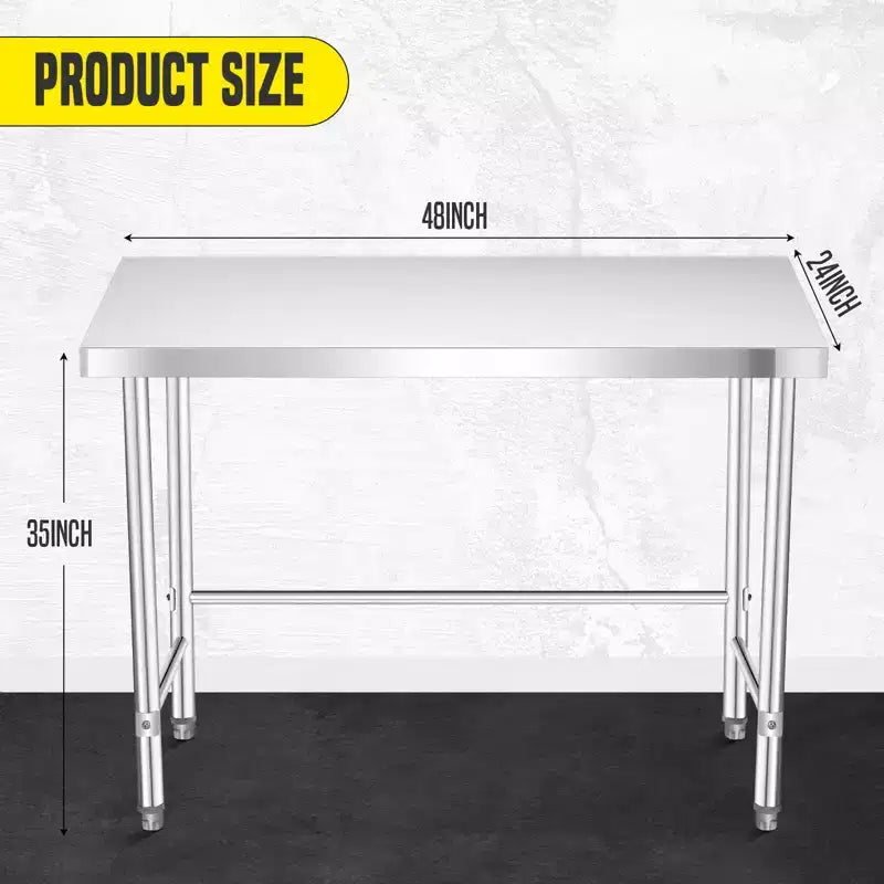 Table de Travail Commerciale en Acier Inoxydable, Table de Préparation Alimentaire Robuste avec Design Ouvert, Capacité de 227 kg, Montage Facile (122 x 61 x 89 cm)