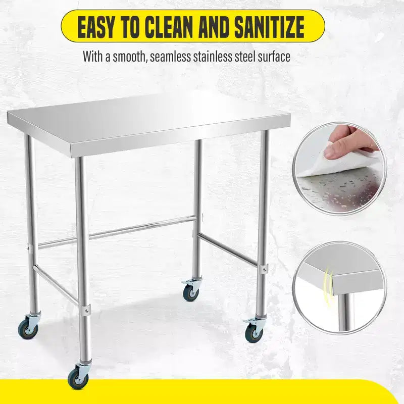 Table de Travail Commerciale en Acier Inoxydable, Table de Préparation Alimentaire Robuste avec Design Ouvert, Capacité de 227 kg, Montage Facile (122 x 61 x 89 cm)