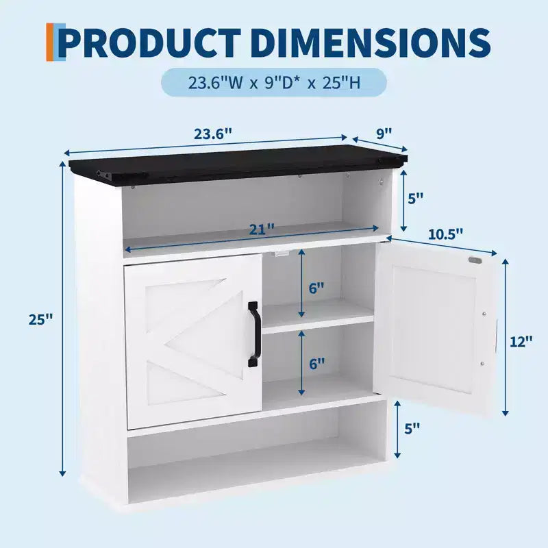 Wall Mounted Bathroom Cabinet with Barn Doors Medicine Cabinet Over Toilet Adjustable Shelf Drawer Storage for Bathroom Kitchen Laundry Entryway