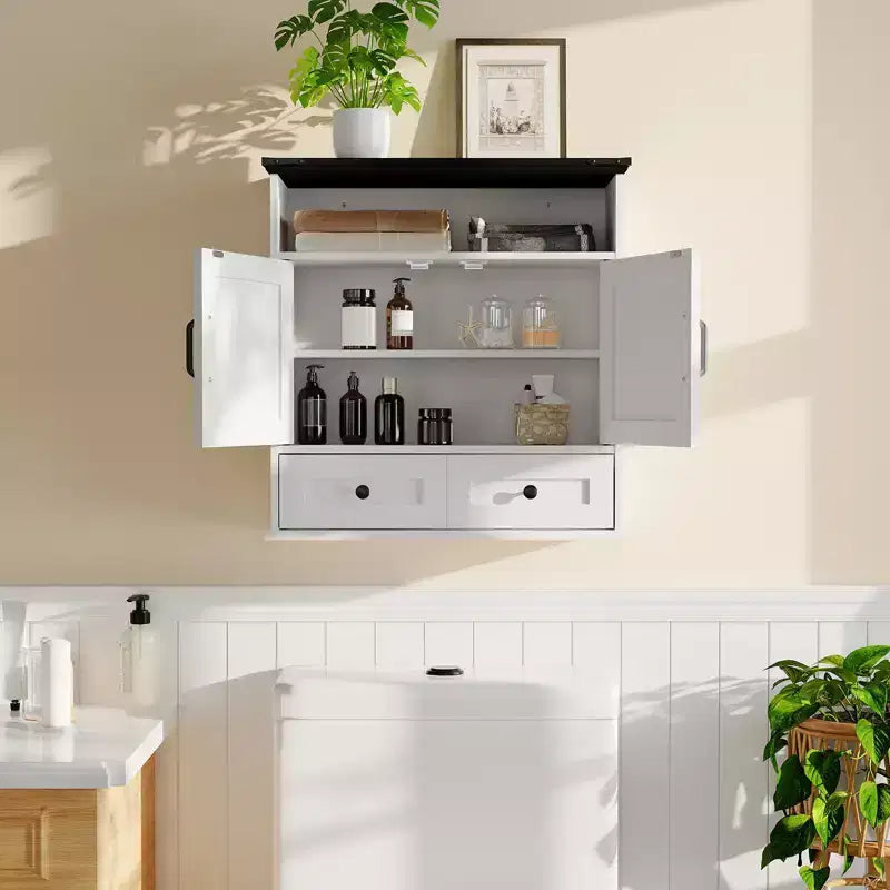 Armoire murale de salle de bain avec portes coulissantes, armoire à pharmacie au-dessus des toilettes, étagère réglable, tiroir de rangement pour salle de bain, cuisine, buanderie, entrée