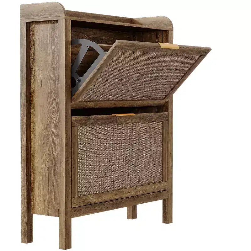 Acekool 32 Rattan Shoe Cabinet with 2 Flip Drawers Farmhouse Narrow Organizer for Entryway