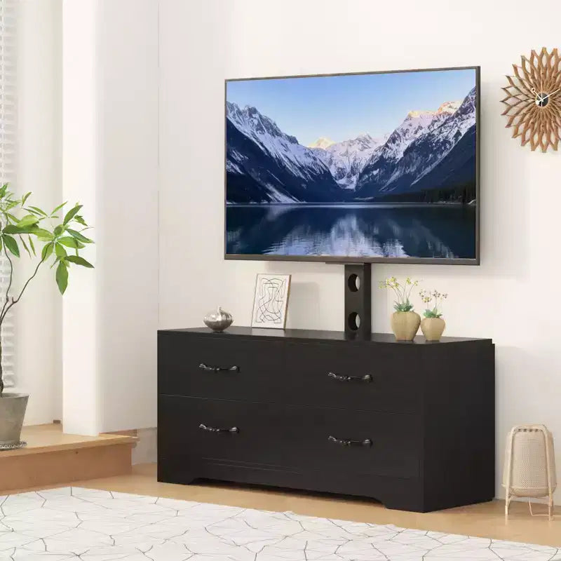 TV Stand with Mount & 4 Drawers, Entertainment Center up to 75 inch TV, Modern Media Console Fabric Dresser TV Stand for Living Room Bedroom