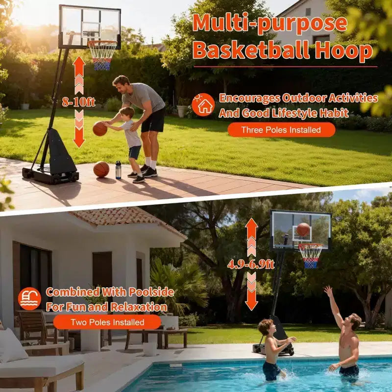 Panier de basket-ball extérieur avec panneau incassable en polycarbonate, hauteur réglable en continu de 1,5 à 3,05 m, panier de basket-ball portable avec roues pour le jardin.