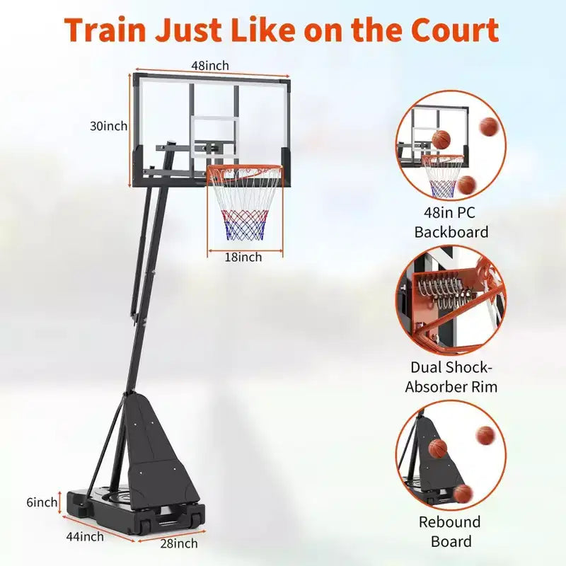 Panier de basket-ball extérieur avec panneau incassable en polycarbonate, hauteur réglable en continu de 1,5 à 3,05 m, panier de basket-ball portable avec roues pour le jardin.