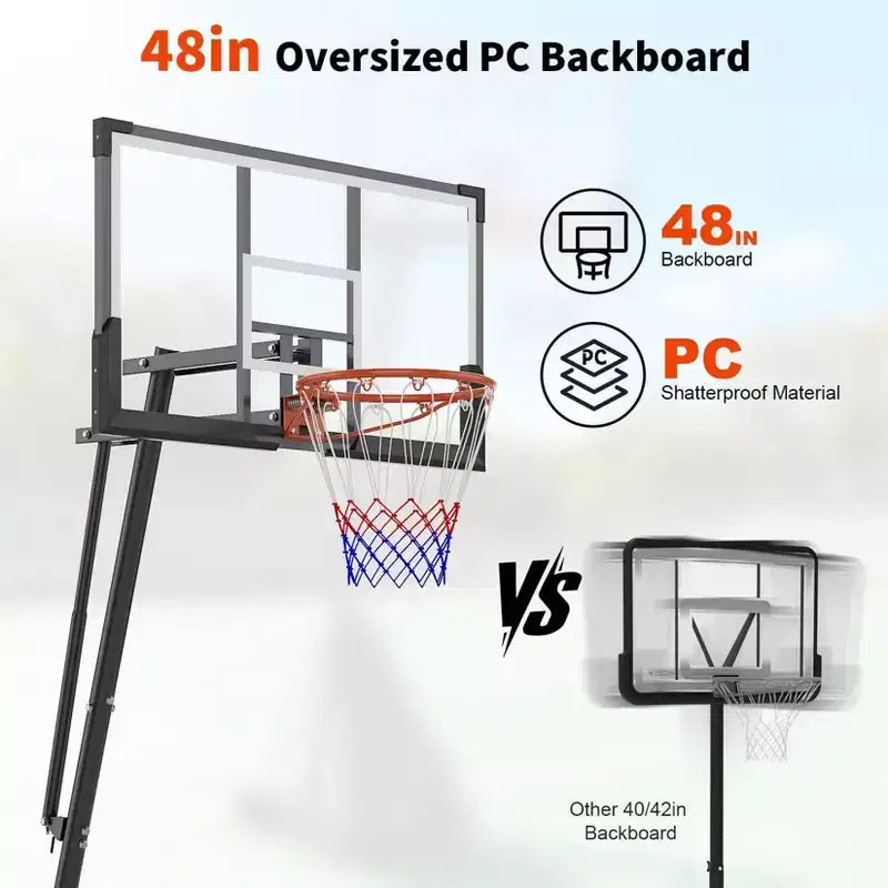 Panier de basket-ball extérieur avec panneau incassable en polycarbonate, hauteur réglable en continu de 1,5 à 3,05 m, panier de basket-ball portable avec roues pour le jardin.