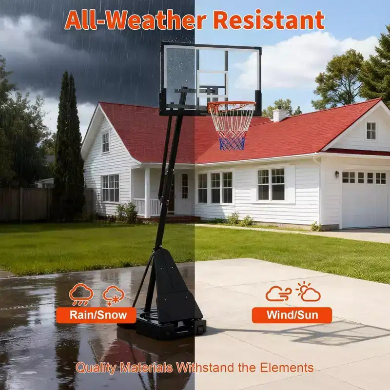 Panier de basket-ball extérieur avec panneau incassable en polycarbonate, hauteur réglable en continu de 1,5 à 3,05 m, panier de basket-ball portable avec roues pour le jardin.