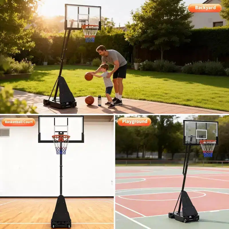 Panier de basket-ball extérieur avec panneau incassable en polycarbonate, hauteur réglable en continu de 1,5 à 3,05 m, panier de basket-ball portable avec roues pour le jardin.