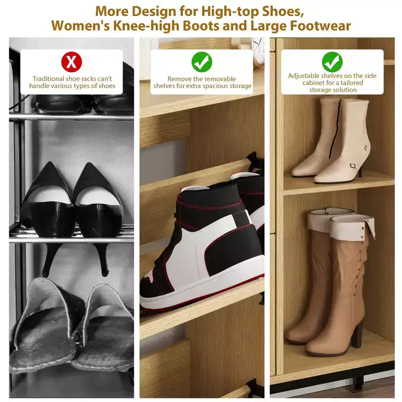 Meuble à chaussures 4 niveaux Acekool en rotin avec 3 tiroirs basculants, organiseur d'entrée peu encombrant pour couloir et placard