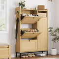 Acekool Rattan 4-Tier Shoe Cabinet with 3 Flip Drawers, Space-Saving Entryway Organizer for Hallway & Closet