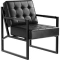 Mid Century Modern Accent Chair, PU Leather Upholstered Armchair with Thick Cushion & Sturdy Metal Frame, Retro Lounge Chair for Living Room Bedroom