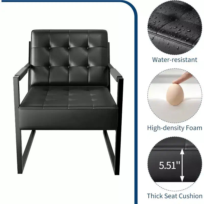 Fauteuil d'appoint moderne du milieu du siècle, fauteuil rembourré en cuir PU avec coussin épais et cadre métallique robuste, fauteuil de salon rétro pour chambre à coucher