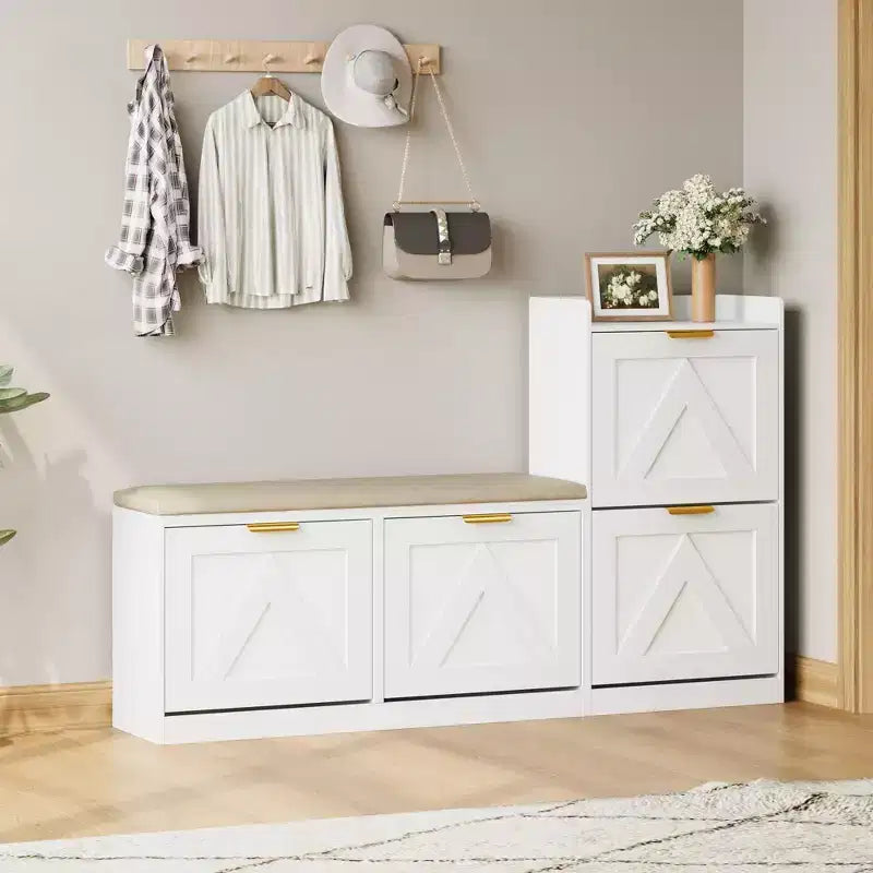 Meuble à chaussures rustique Acekool, banc 4 tiroirs basculants, siège réglable pour entrée, couloir, chambre