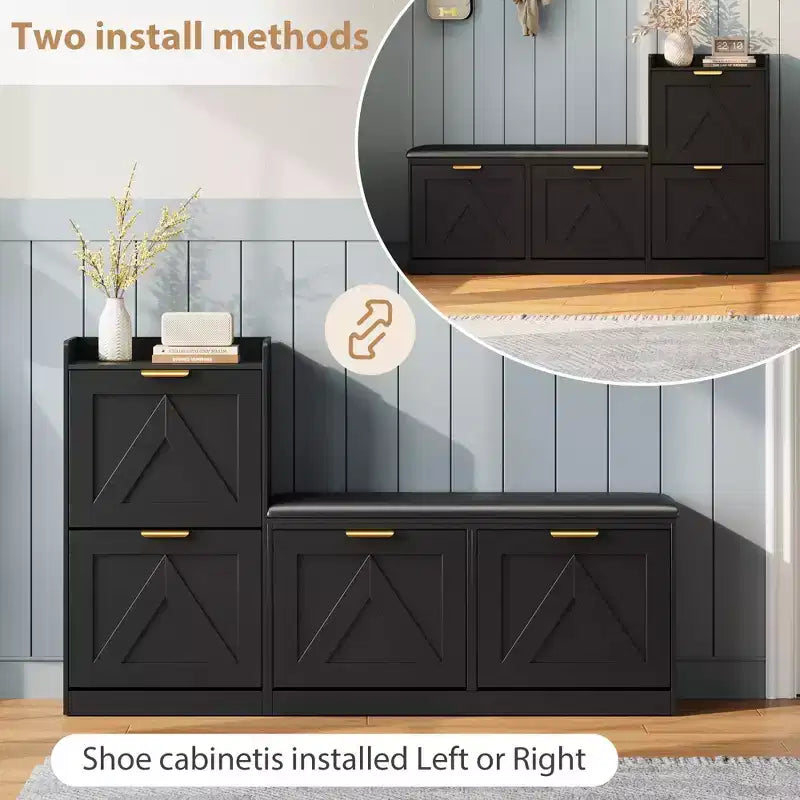 Meuble à chaussures rustique Acekool, banc 4 tiroirs basculants, siège réglable pour entrée, couloir, chambre