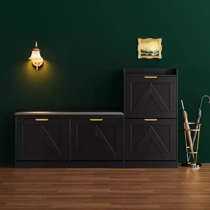 Meuble à chaussures rustique Acekool, banc 4 tiroirs basculants, siège réglable pour entrée, couloir, chambre