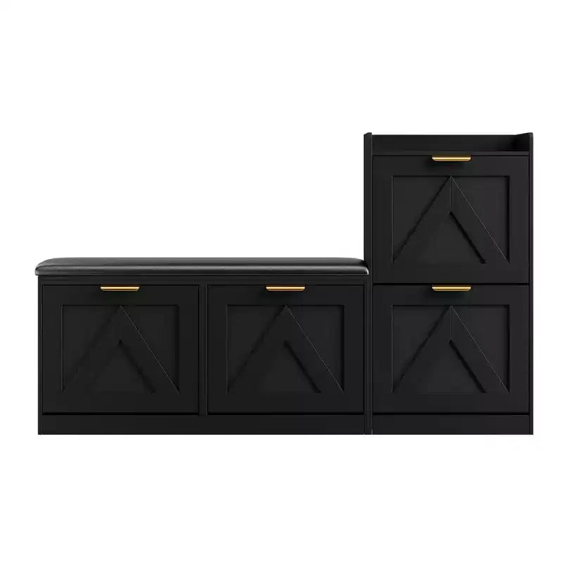 Acekool Rustic Shoe Cabinet Bench 4 Flip Drawers Adjustable Seat for Entryway Hallway Bedroom