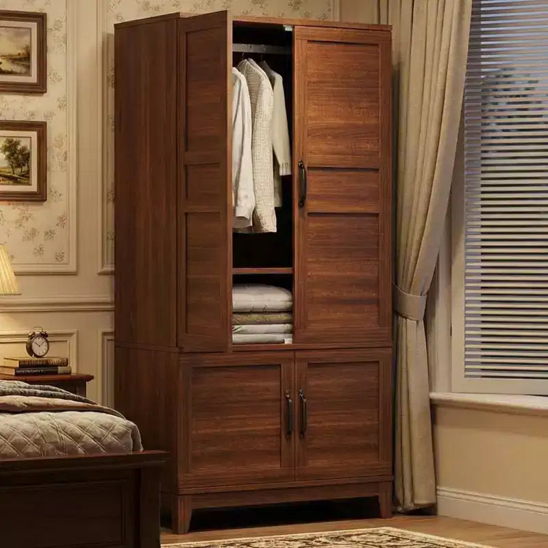 COZONY Armoire penderie en bois 72 po avec 4 portes, meuble de rangement autonome pour vêtements avec tringle de suspension et étagères réglables