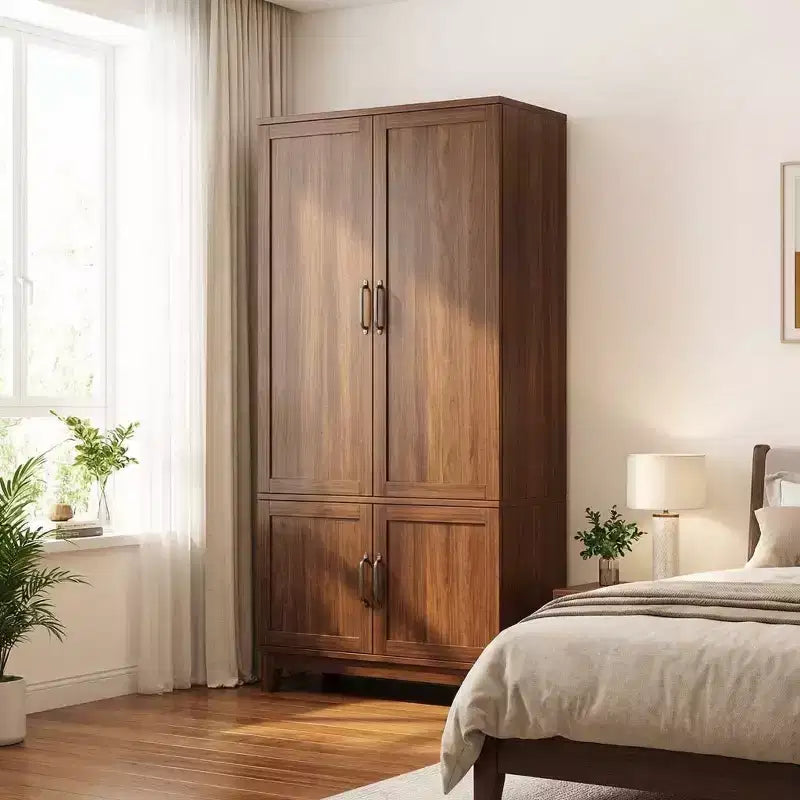COZONY Armoire penderie en bois 72 po avec 4 portes, meuble de rangement autonome pour vêtements avec tringle de suspension et étagères réglables