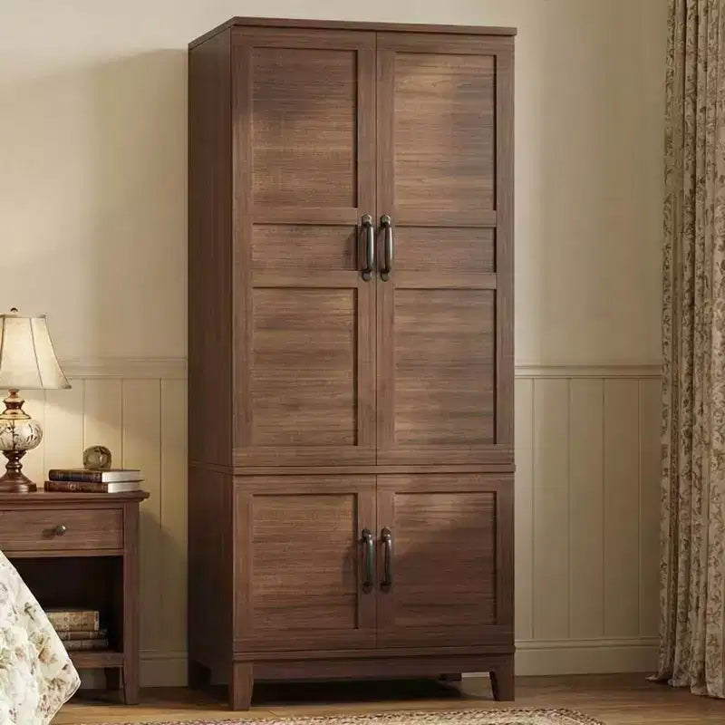 COZONY Armoire penderie en bois 72 po avec 4 portes, meuble de rangement autonome pour vêtements avec tringle de suspension et étagères réglables
