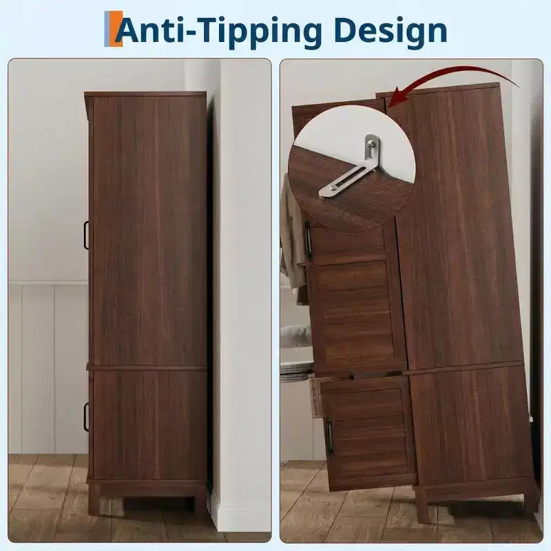 COZONY Armoire penderie en bois 72 po avec 4 portes, meuble de rangement autonome pour vêtements avec tringle de suspension et étagères réglables