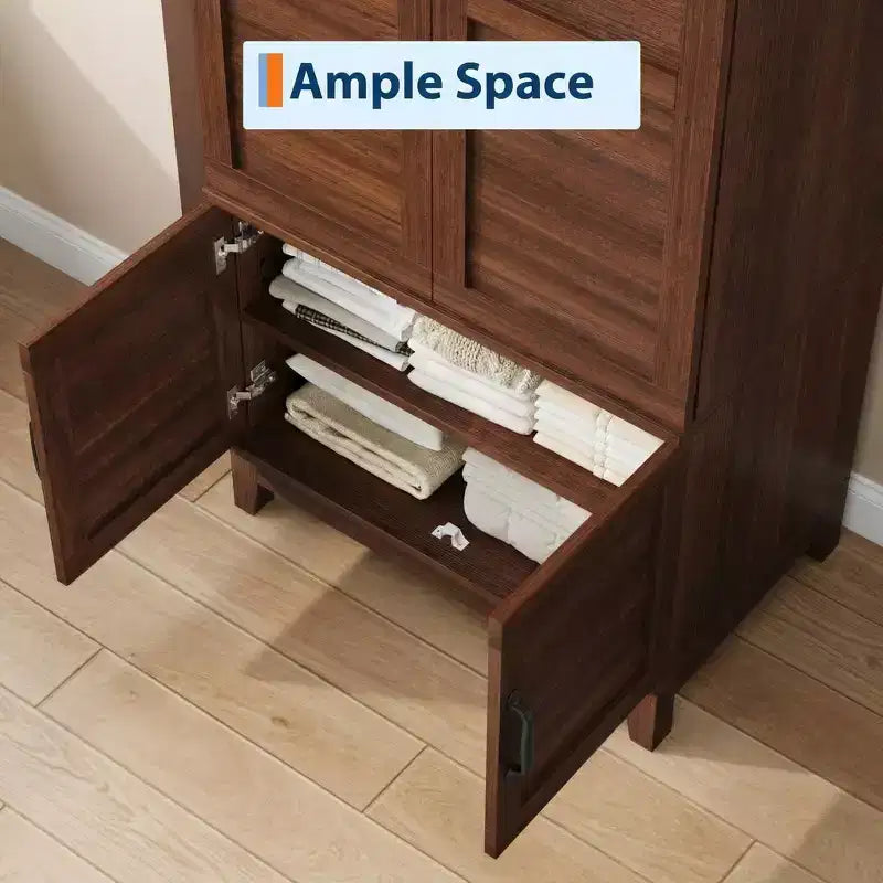 COZONY Armoire penderie en bois 72 po avec 4 portes, meuble de rangement autonome pour vêtements avec tringle de suspension et étagères réglables