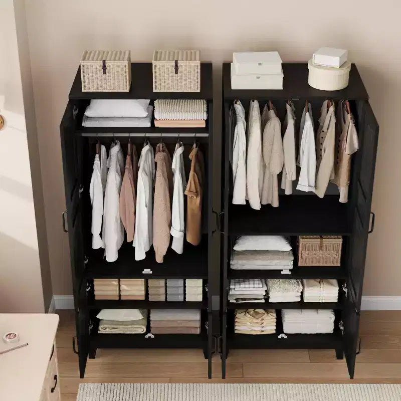 COZONY Armoire penderie en bois 72 po avec 4 portes, meuble de rangement autonome pour vêtements avec tringle de suspension et étagères réglables