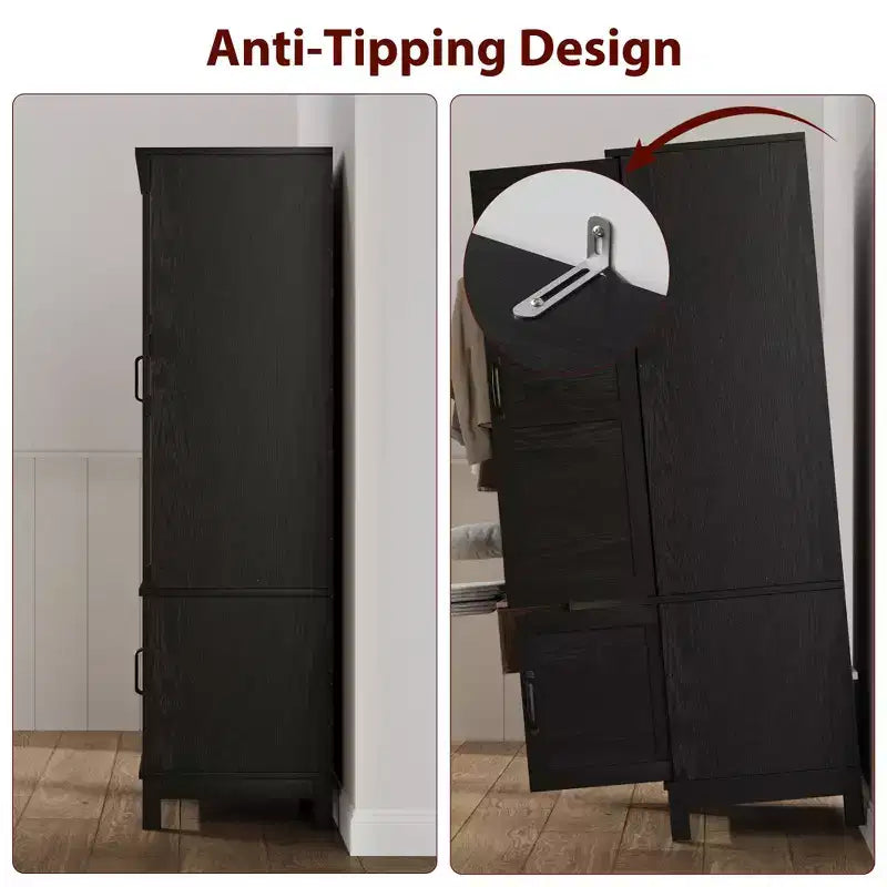 COZONY Armoire penderie en bois 72 po avec 4 portes, meuble de rangement autonome pour vêtements avec tringle de suspension et étagères réglables