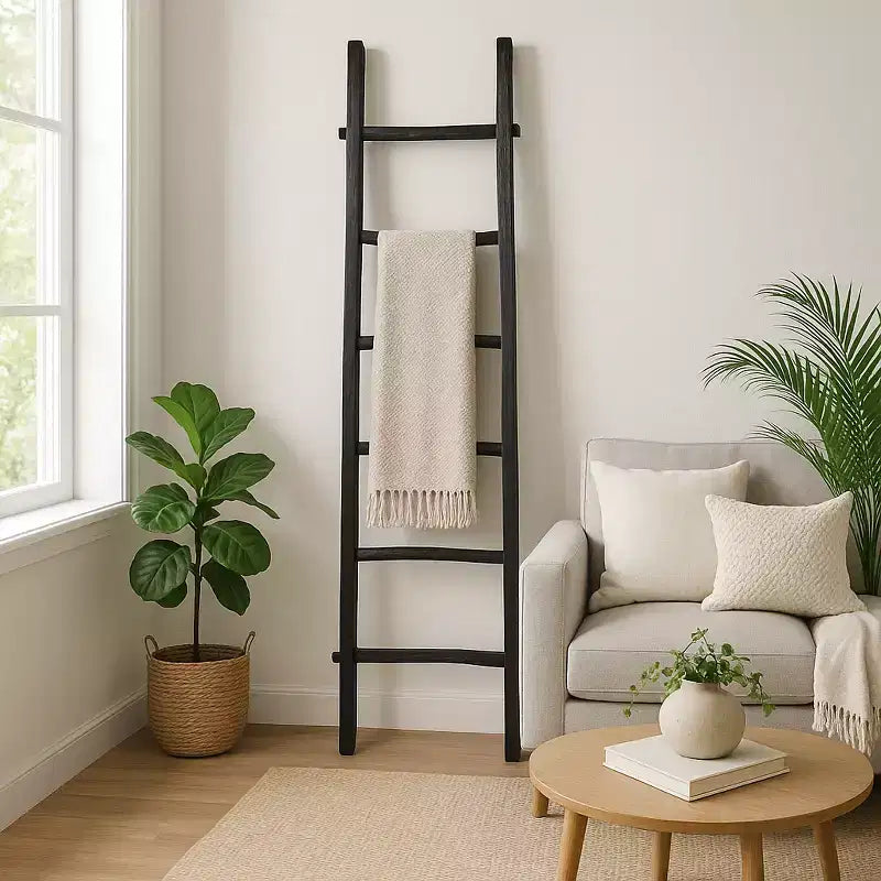 Échelle verticale décorative avec porte-serviettes pour couvertures - Meuble de rangement fin avec crochets pour chambre ou salon