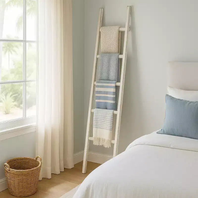 Échelle verticale décorative avec porte-serviettes pour couvertures - Meuble de rangement fin avec crochets pour chambre ou salon