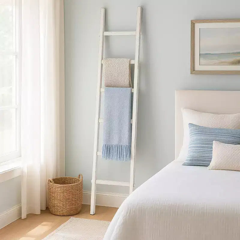 Échelle verticale décorative avec porte-serviettes pour couvertures - Meuble de rangement fin avec crochets pour chambre ou salon
