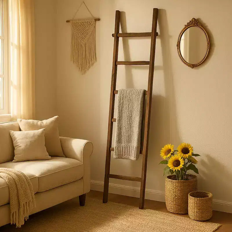 Échelle verticale décorative avec porte-serviettes pour couvertures - Meuble de rangement fin avec crochets pour chambre ou salon