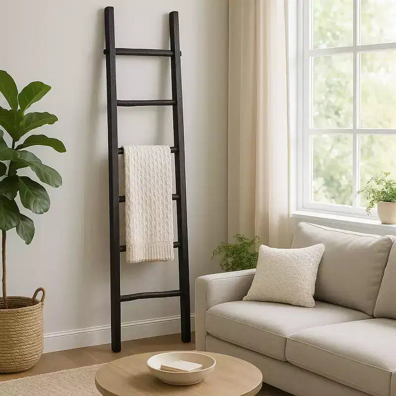 Échelle verticale décorative avec porte-serviettes pour couvertures - Meuble de rangement fin avec crochets pour chambre ou salon