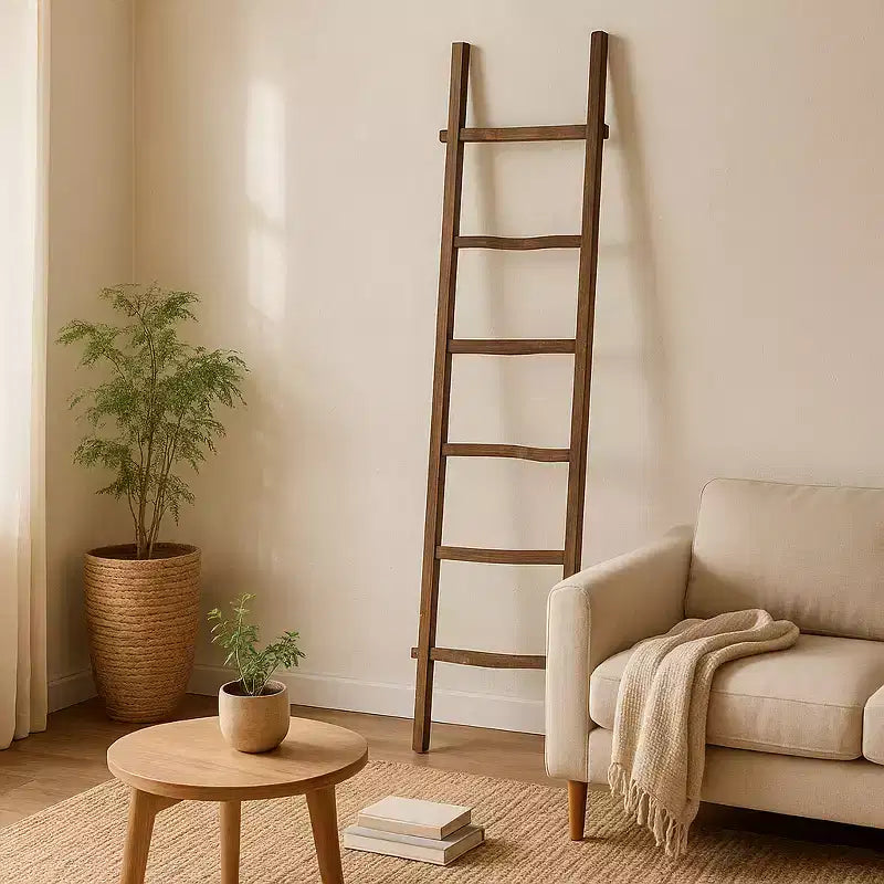 Échelle verticale décorative avec porte-serviettes pour couvertures - Meuble de rangement fin avec crochets pour chambre ou salon