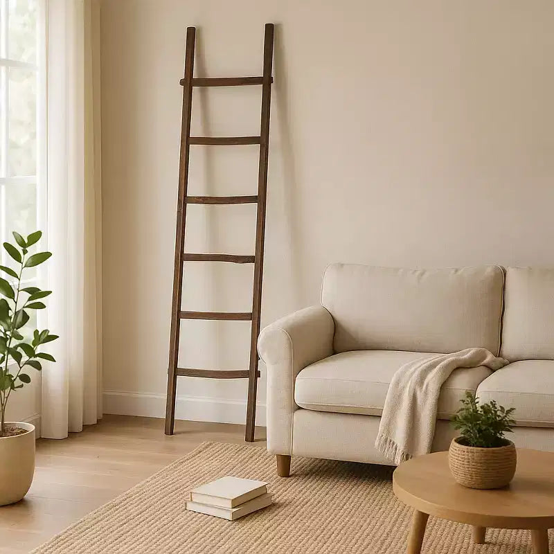 Échelle verticale décorative avec porte-serviettes pour couvertures - Meuble de rangement fin avec crochets pour chambre ou salon